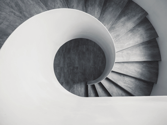 Spiral staircase photographed from above